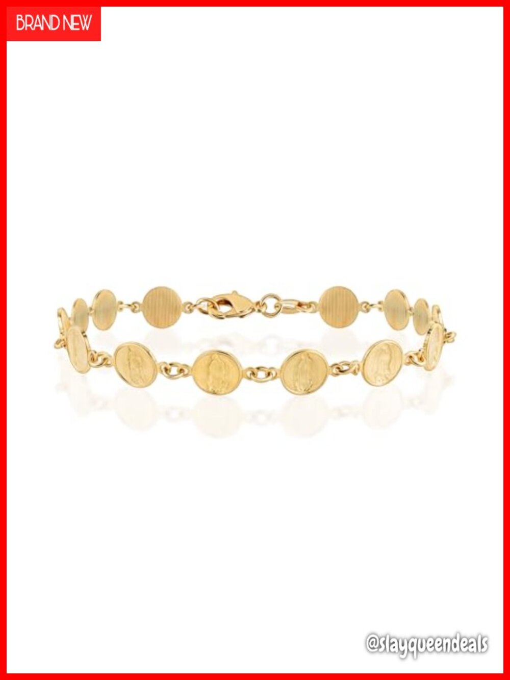 18K Gold Plated Virgin Mary Coin Charm Bracelet with Birthstone Beads, 7.5